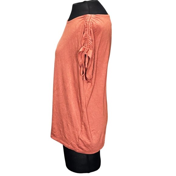 Tahari Womens Large Coral Ruched Sleeve Rayon Blend Top - Picture 2 of 8